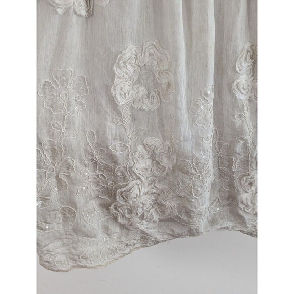 Tempo Paris Ivory Boho Tunic 3D Flowers Sequins Flowy Fairy 3/4 Sleeve Sz L - Picture 6 of 11